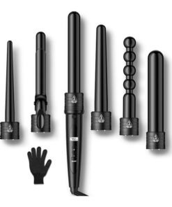 Rock Pow 6 in 1 Curling Iron Curing Wand Set with Protective Glove Black