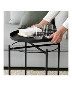 Eworld Round Coffee Serving Tray Table Black - Image 4