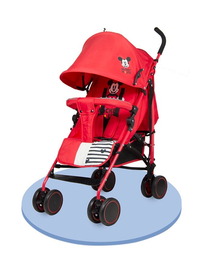 Disney Mickey Mouse Lightweight Adventure Stroller + Storage Cabin 0 36 Months, Compact Design, Shoulder Strap, Adjustable Reclining Seat And More., Red