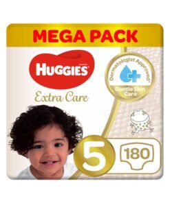 HUGGIES Extra Care Baby Diapers, Size 5, 12 - 22 Kg, 180 Count (60 x 3) - Mega Pack, Gental Skin Care, Dermatologist Approved
