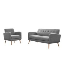 ASGHAR FURNITURE 2-Piece Kervo Modern Sofa Set Light Grey 166x80x82cm