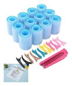 Rock Pow Self Grip Hair Rollers with Hairdressing Curlers and Folding Pocket Comb Set multicolour