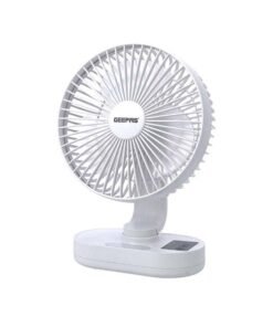 GEEPAS 8-inch Rechargeable Fan with Night Light | 3 Speed Settings | Rechargeable Lithium Battery with 9hrs Working | 3 Blade Fan with Adjustable Head GF21157 White