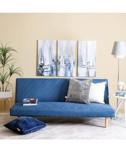 DANUBE HOME Eudora 3 Seat Fabric Sleeping Sofabed Three Seater Convertible Sofa Cum Bed Blue 177x90x75cm