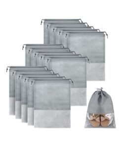 15-Piece Non-Woven Dust Proof Travel Shoe Bags Fabric Grey 32x44cm
