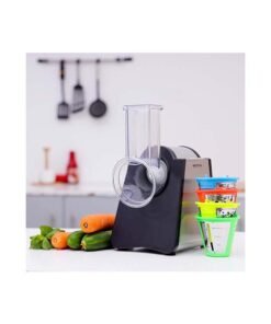 KRYPTON 4-in-1 Electric Salad Maker – 200W Motor, Stainless Steel Blades, 4 Interchangeable Cones for Slicing, Grating, Shredding, Chopping – One-Touch Operation, Easy to Clean, Anti-Slip Base 200 W KNSM6306 Silver