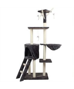 Kidle Multi-Layer Cat Tree House With Hanging Kitten Toy Black/White 50x35x138cm