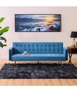DANUBE HOME Claude 3 Seat Fabric Sleeping Sofabed Metal Leg Three Seater Convertible Sofa Cum Bed Ocean Blue 191x81x75.5cm