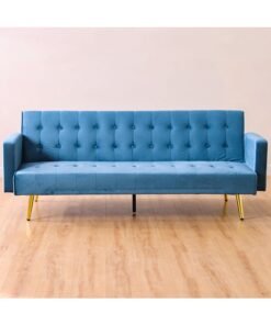 DANUBE HOME Claude 3 Seat Fabric Sleeping Sofabed Metal Leg Three Seater Convertible Sofa Cum Bed Ocean Blue 191x81x75.5cm