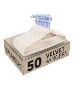 YANEK 50-Piece Non-Slip Velvet Cloth Hanger Set Beige Beige