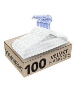 YANEK Non-Slip Velvet Hangers – Ultra-Thin, Heavy-Duty, 360° Rotating HookSuit, Coat, Clothes Hanger Pack Of 100 (White) White White