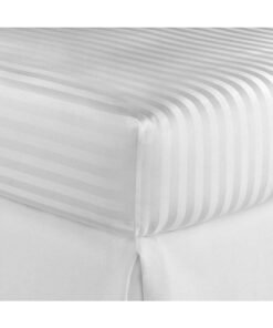 Hotel Linen Klub 1Pc Queen Fitted Sheet - 600Tc 100% Cotton 1 INCH Stripe Sateen Weave,elasticized deep pocket Cotton White 180x200cm