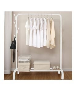 YelaJoy Clothes Storage Rack Floor Hanger Crossbar Closet Organizer White 110x150cm