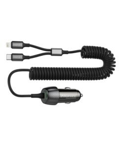 PROMATE 33W Car Charger with Lightning Connector And USB-C Cable Black