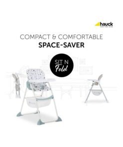 Hauck Sit'N Fold High Chair from 6 Months with Adjustable Back and Large Basket - Removable Depth-Adjustable Dining Board - Quick and Small Folding - Beige