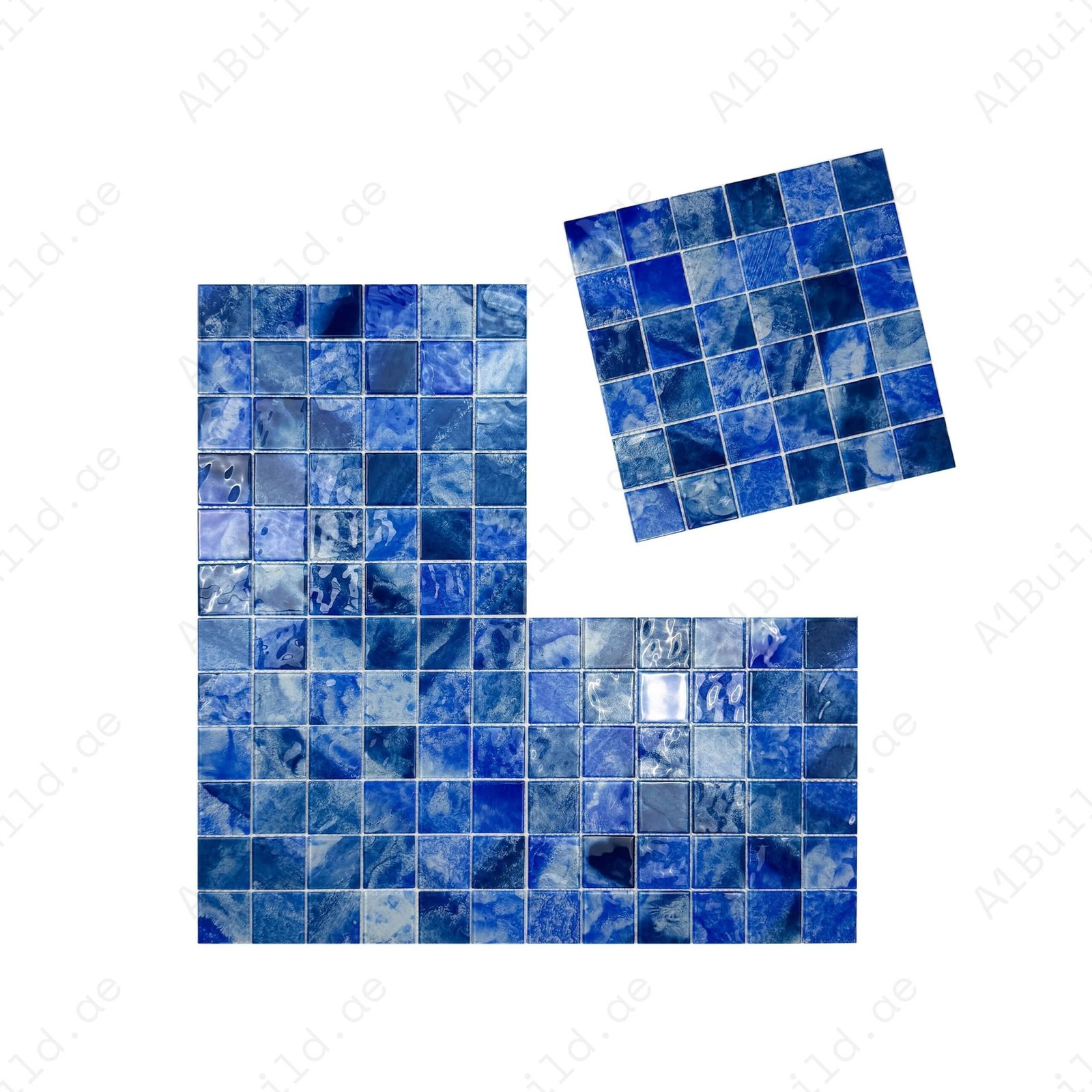 Marble Mirage Series Neon Blue & Yale Blue Mixed Marble Transparent Texture Crystal Glass Mosaic - Image 2