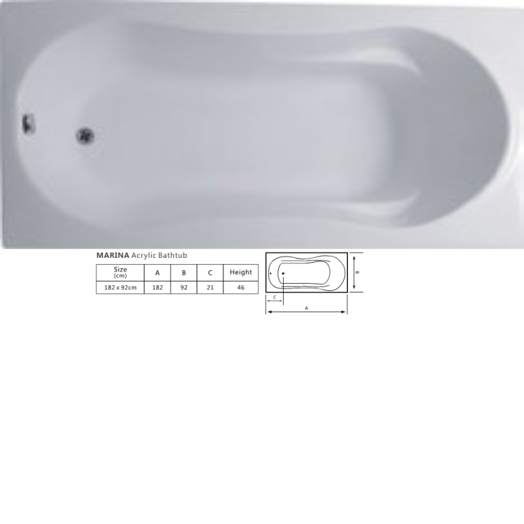 Marina acrylic bathtub – exclusive discount on the elegant 182cm dimension for a spa-like bathing experience - Image 2