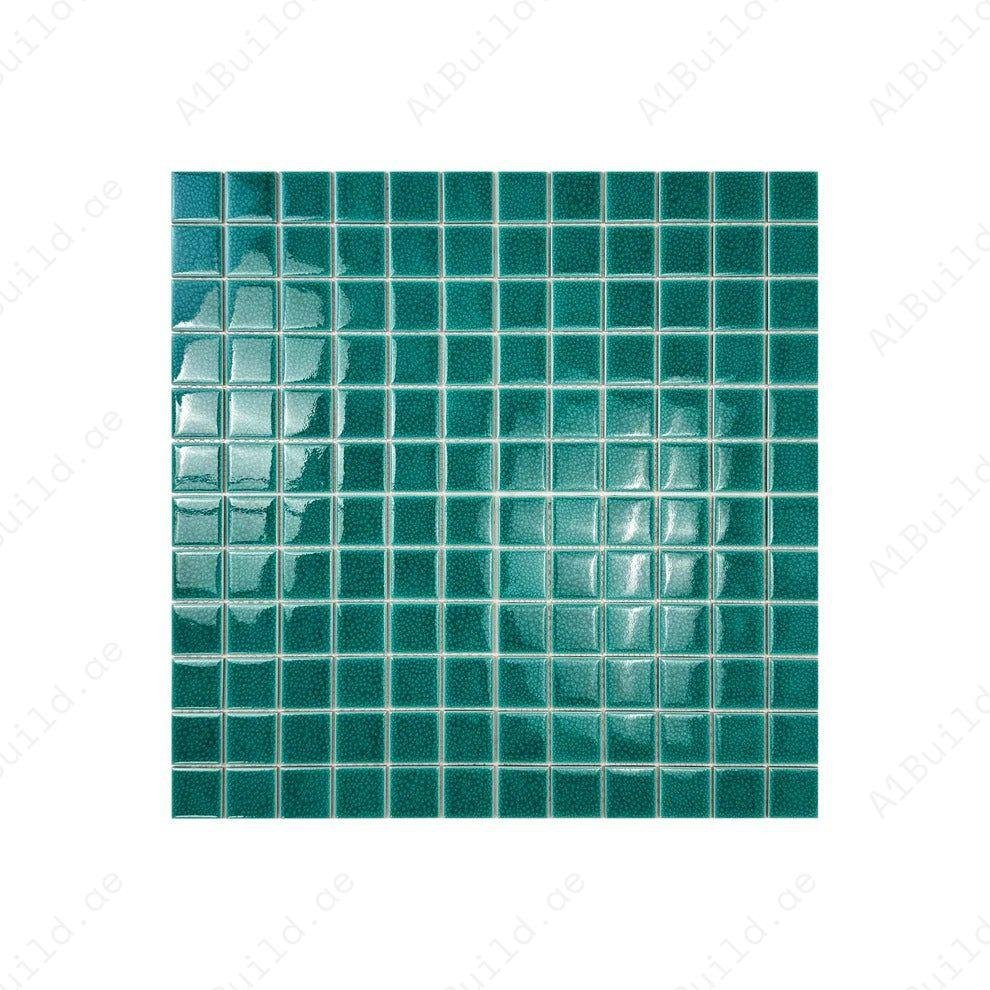 Oceanic Opal Series Teal Blue Convex Surface Crackle Porcelain Mosaic