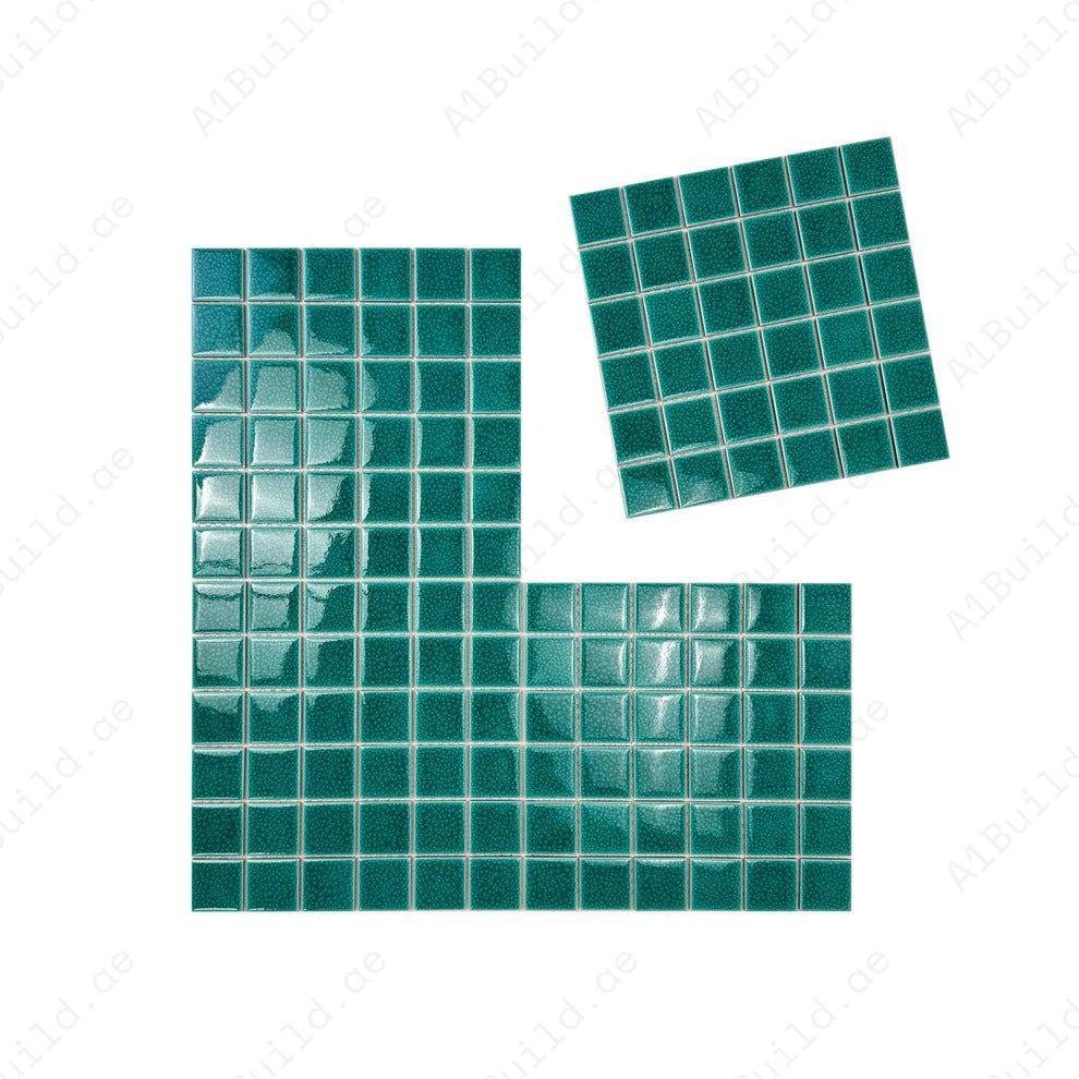 Oceanic Opal Series Teal Blue Convex Surface Crackle Porcelain Mosaic - Image 2