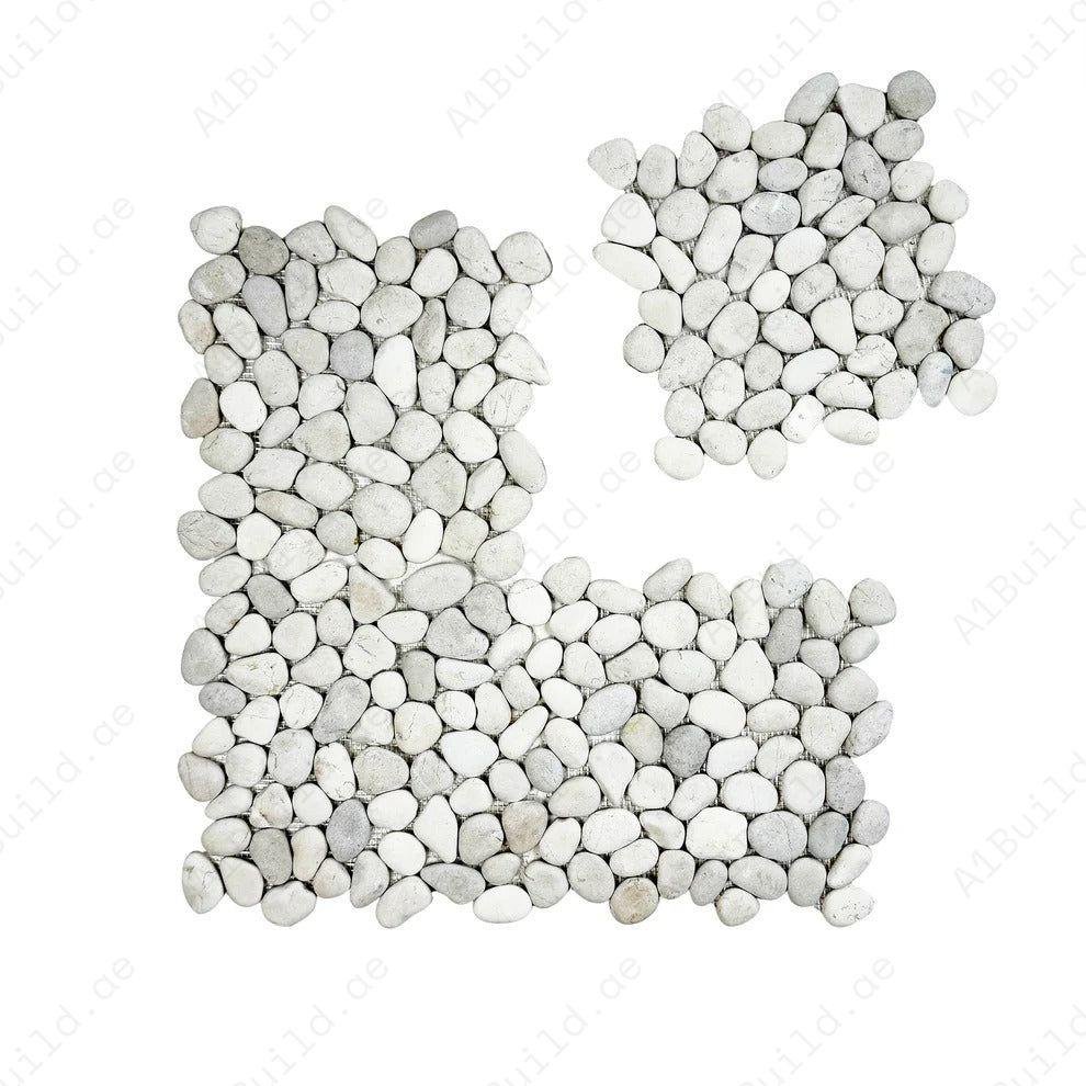 Pebble Serenade Off White & Light Beige Semi-Matte Irregular Round Shape Natural Pebble Stone Mosaic - Image 2