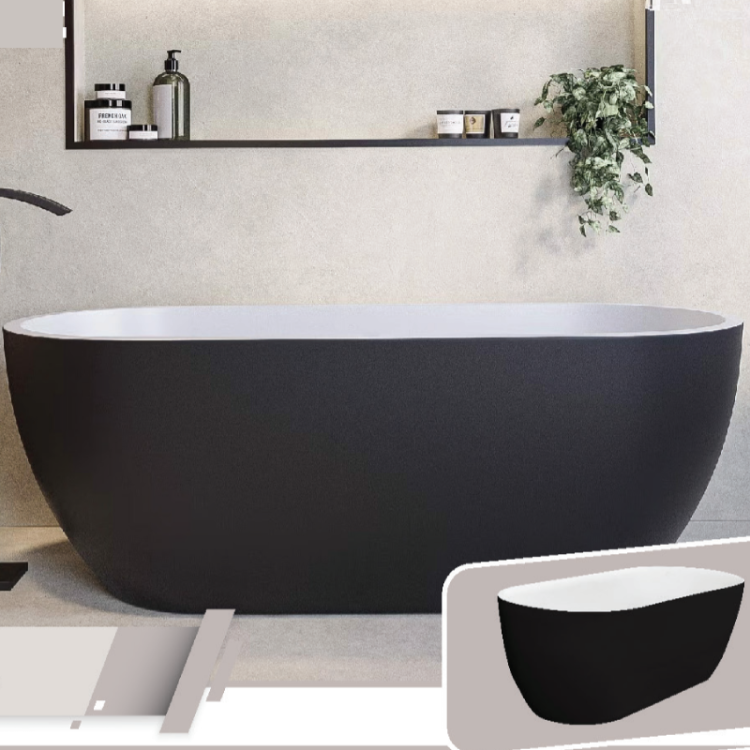 Olaf Acrylic Freestanding Bathtub – 170 × 80 cm (Glossy Black)