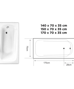 Alternative view of Omega acrylic bathtub – available in dimensions 140 x 70 x 35 cm and 150 x 70 x 35 cm