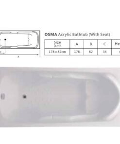 Alternative view of Osma acrylic bathtub with seat – dimensions: 178 x 82cm