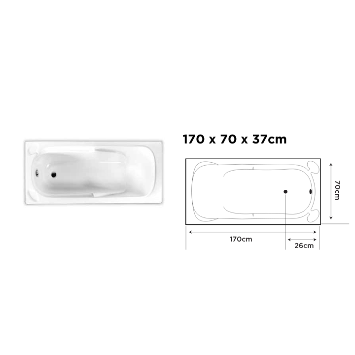 Dive into bliss with the passion acrylic bathtub – featuring perfect dimensions at 170x70x37cm - Image 2