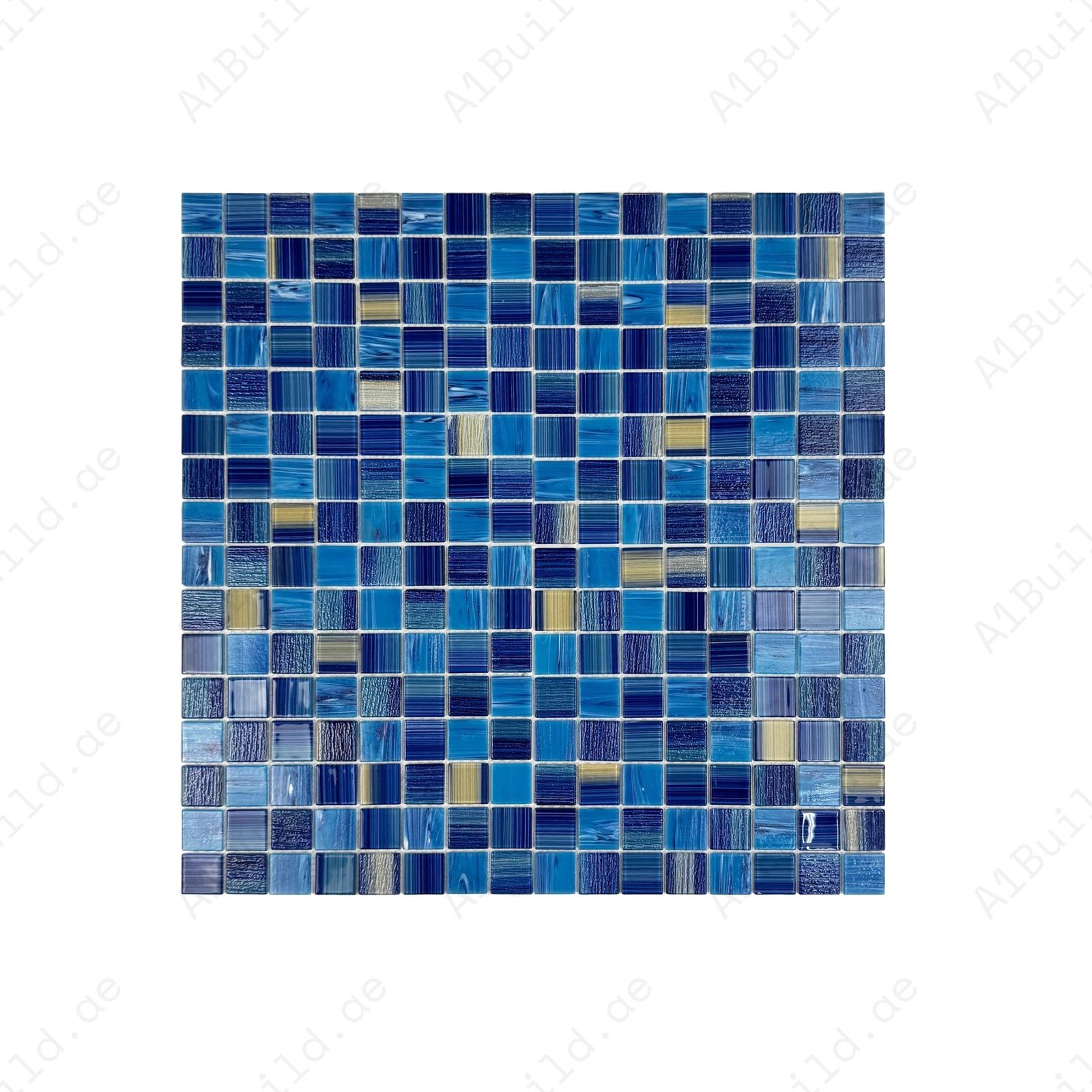 Noble Haven Light Blue & Navy Blue & Golden Color Mixed Glass Mosaic Swimming Pool Tile