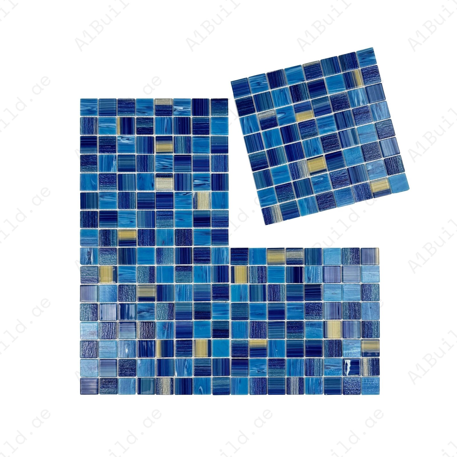 Noble Haven Light Blue & Navy Blue & Golden Color Mixed Glass Mosaic Swimming Pool Tile - Image 2