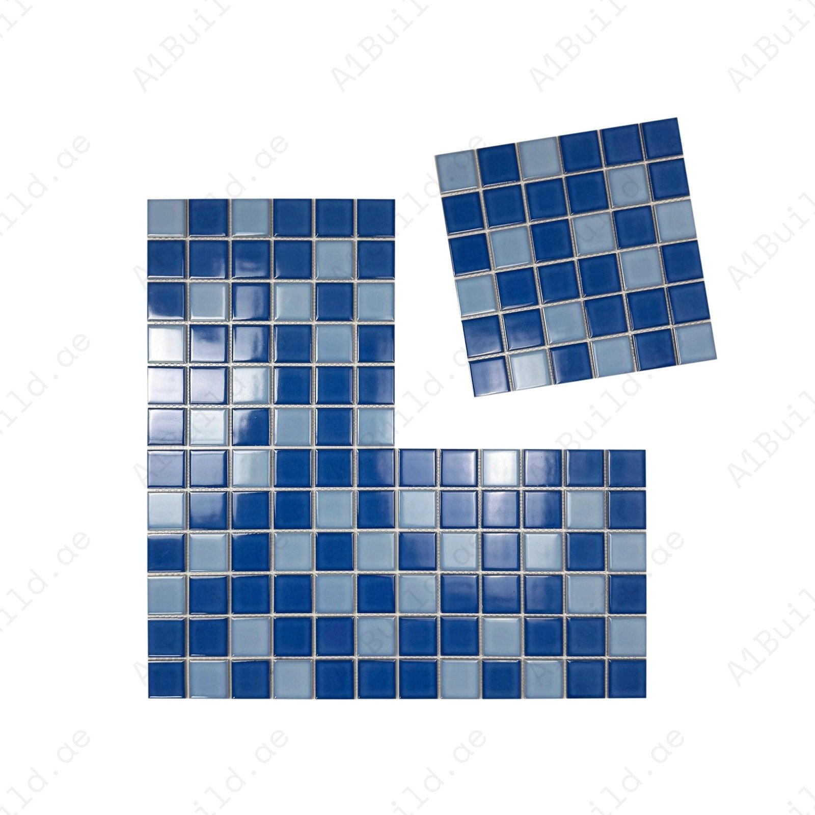 Midnight Splendor Series Sky Blue & Cobalt Blue Mixed Plain Deisgn Crystalline Glazed Porcelain Mosaic - Image 2