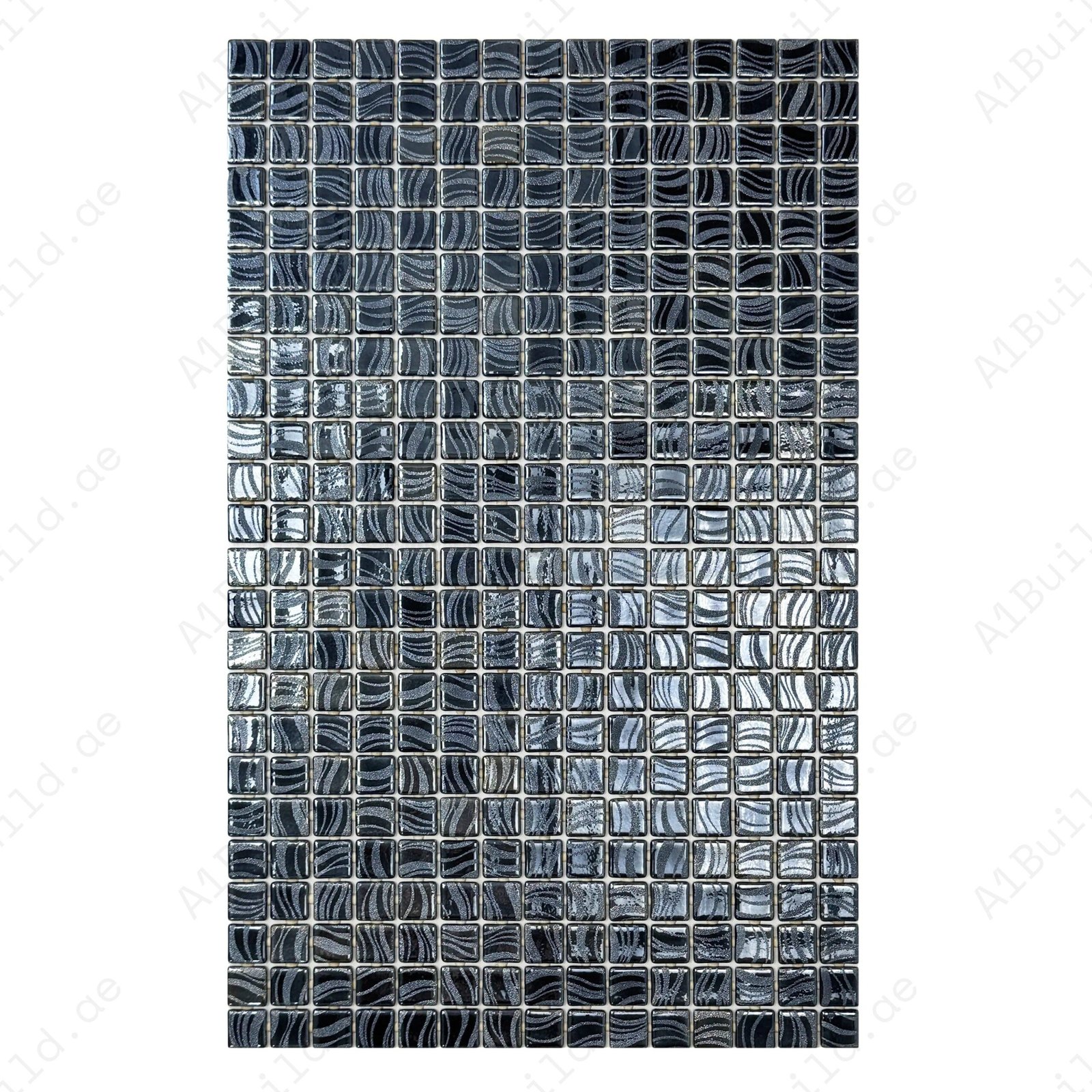 Spanish Mosaic Series Iron Grey & Ash Grey Shinny Streaks And Swirls Texture Recycled Glass Mosaic