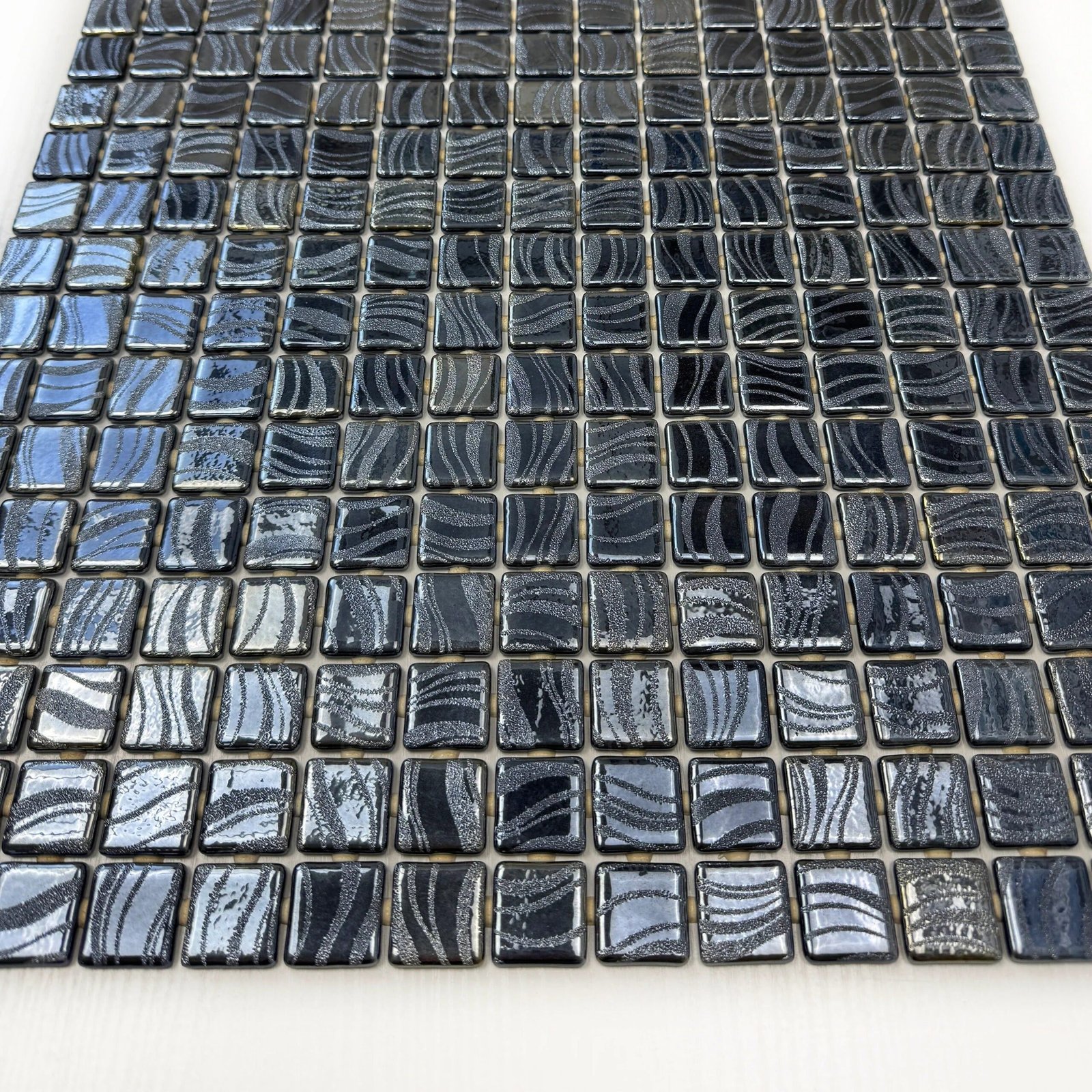 Spanish Mosaic Series Iron Grey & Ash Grey Shinny Streaks And Swirls Texture Recycled Glass Mosaic - Image 2