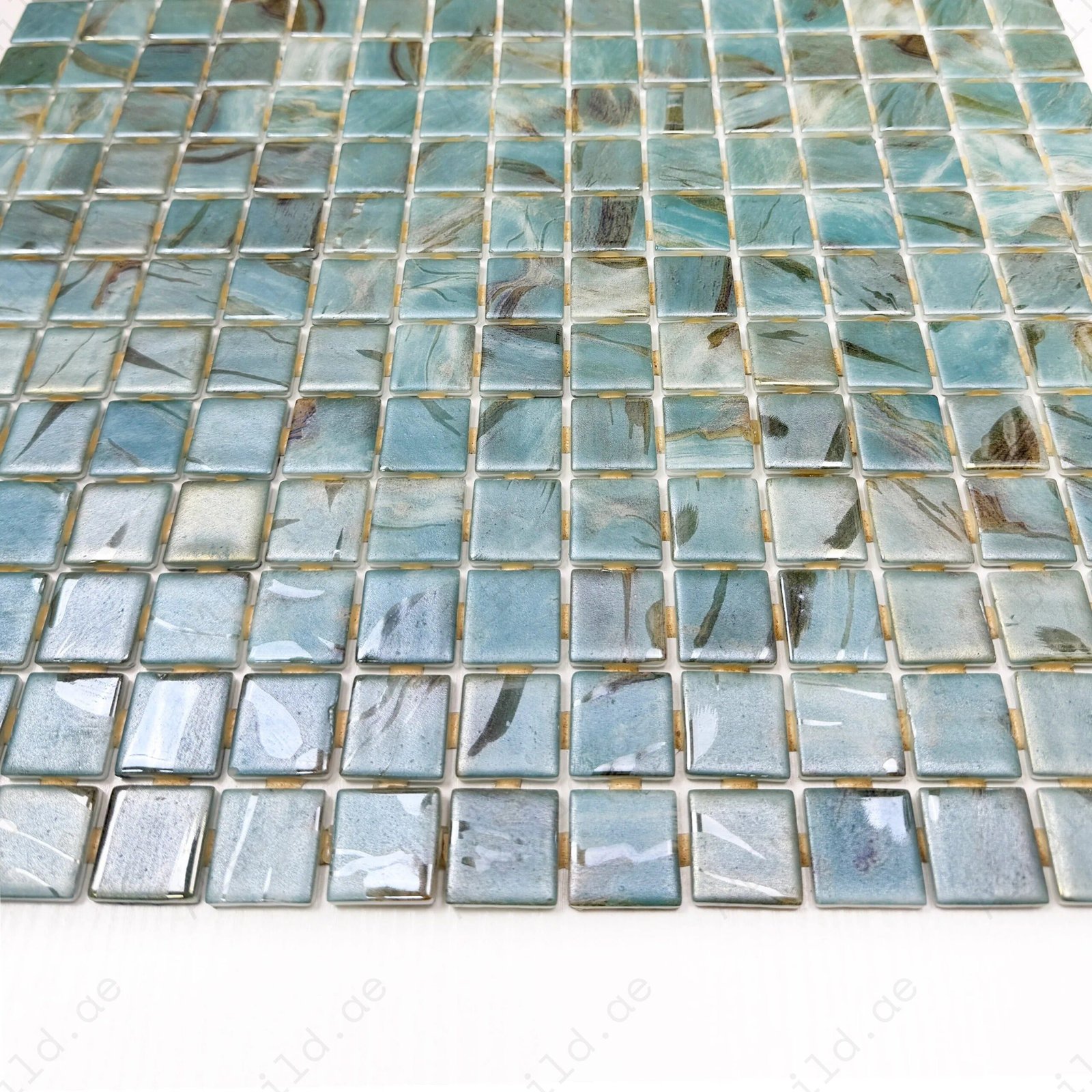 Spanish Mosaic Series Light Blue & Nile Blue & Coffe Brown Streaks And Swirls Texture Recycled Glass Mosaic - Image 2
