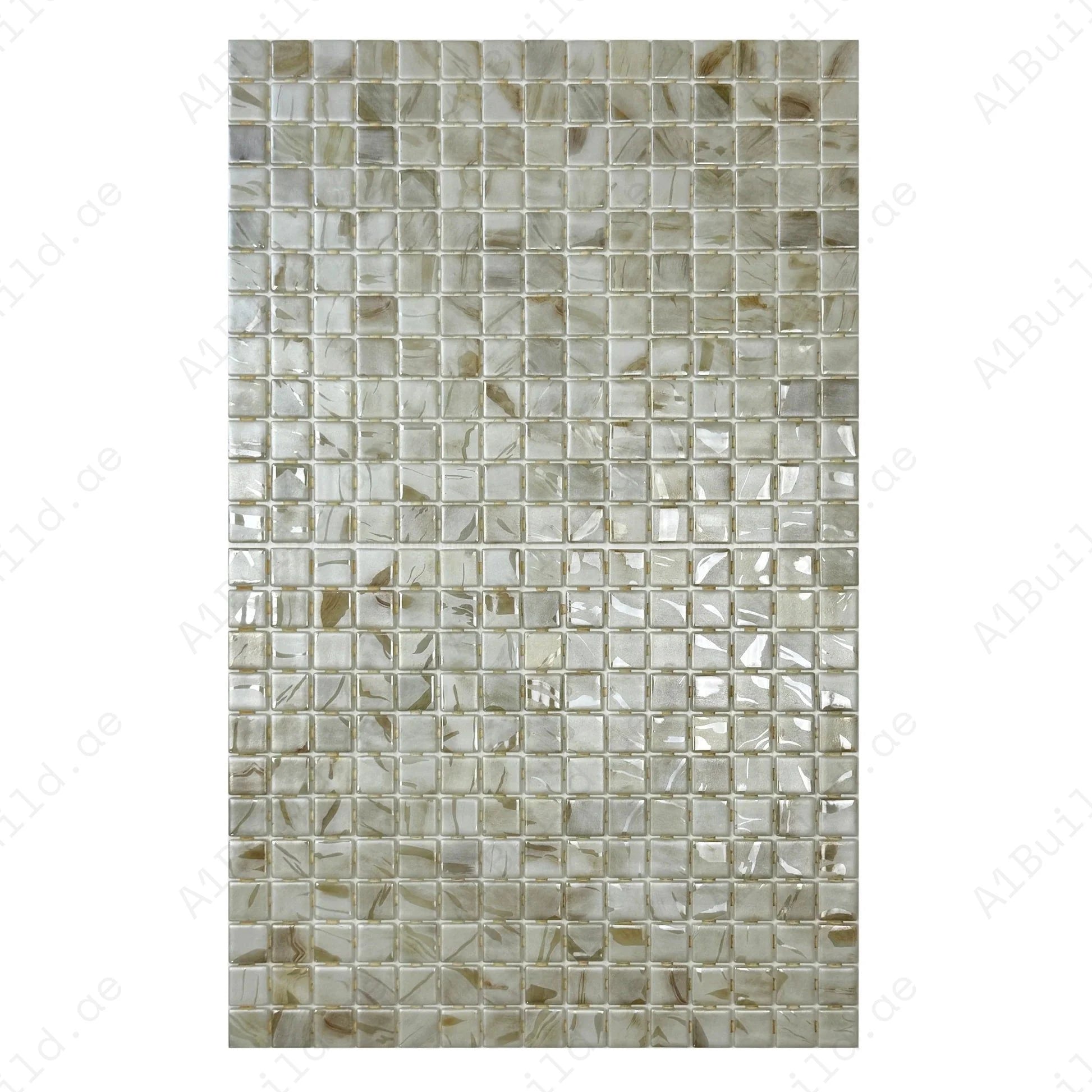 Spanish Mosaic Series Off White & Beige & Light Tan Streaks And Swirls Texture Recycled Glass Mosaic