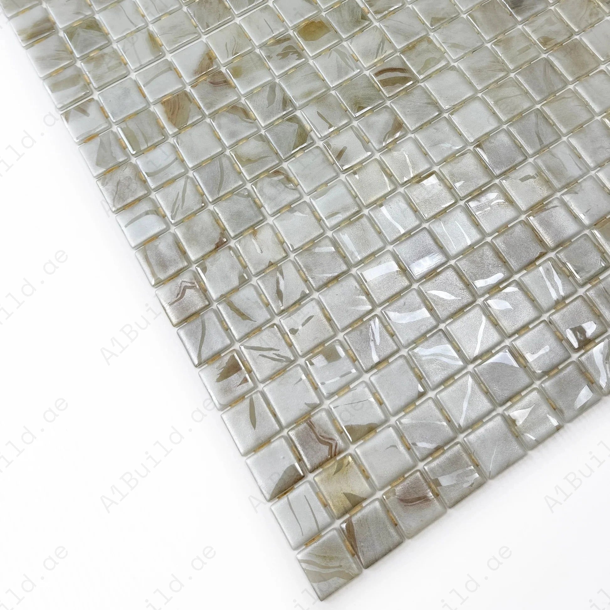 Spanish Mosaic Series Off White & Beige & Light Tan Streaks And Swirls Texture Recycled Glass Mosaic - Image 2