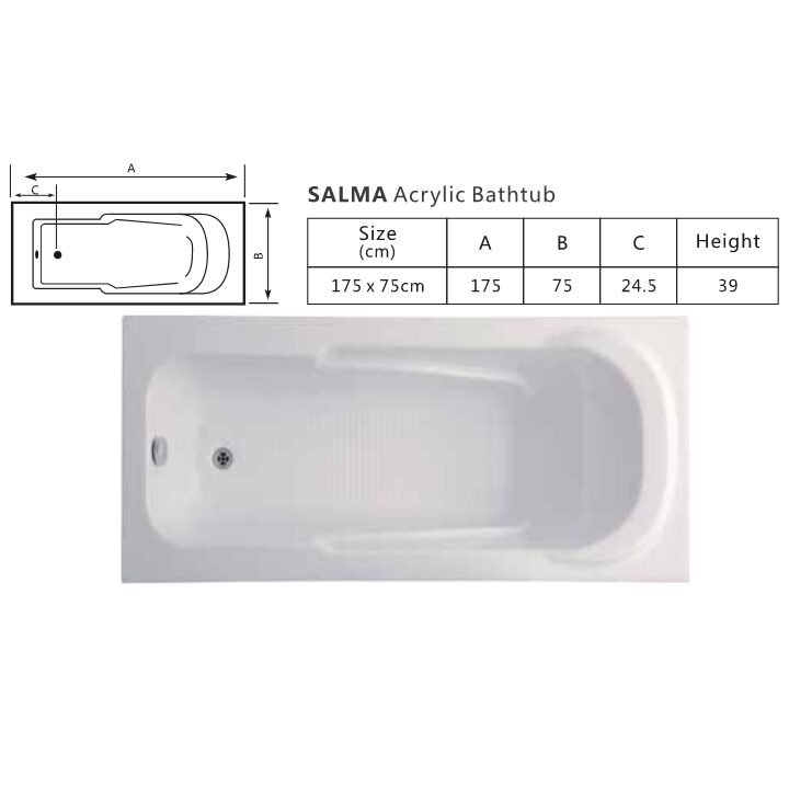 Salma acrylic bathtub size 175×75 cm - Image 2