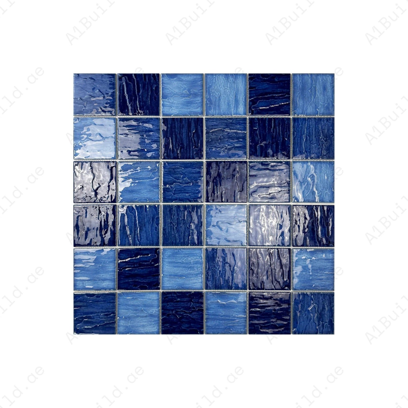 Serene Wave French Blue & Navy Blue Mixed 3D Crystalline Glazed Porcelain Mosaic