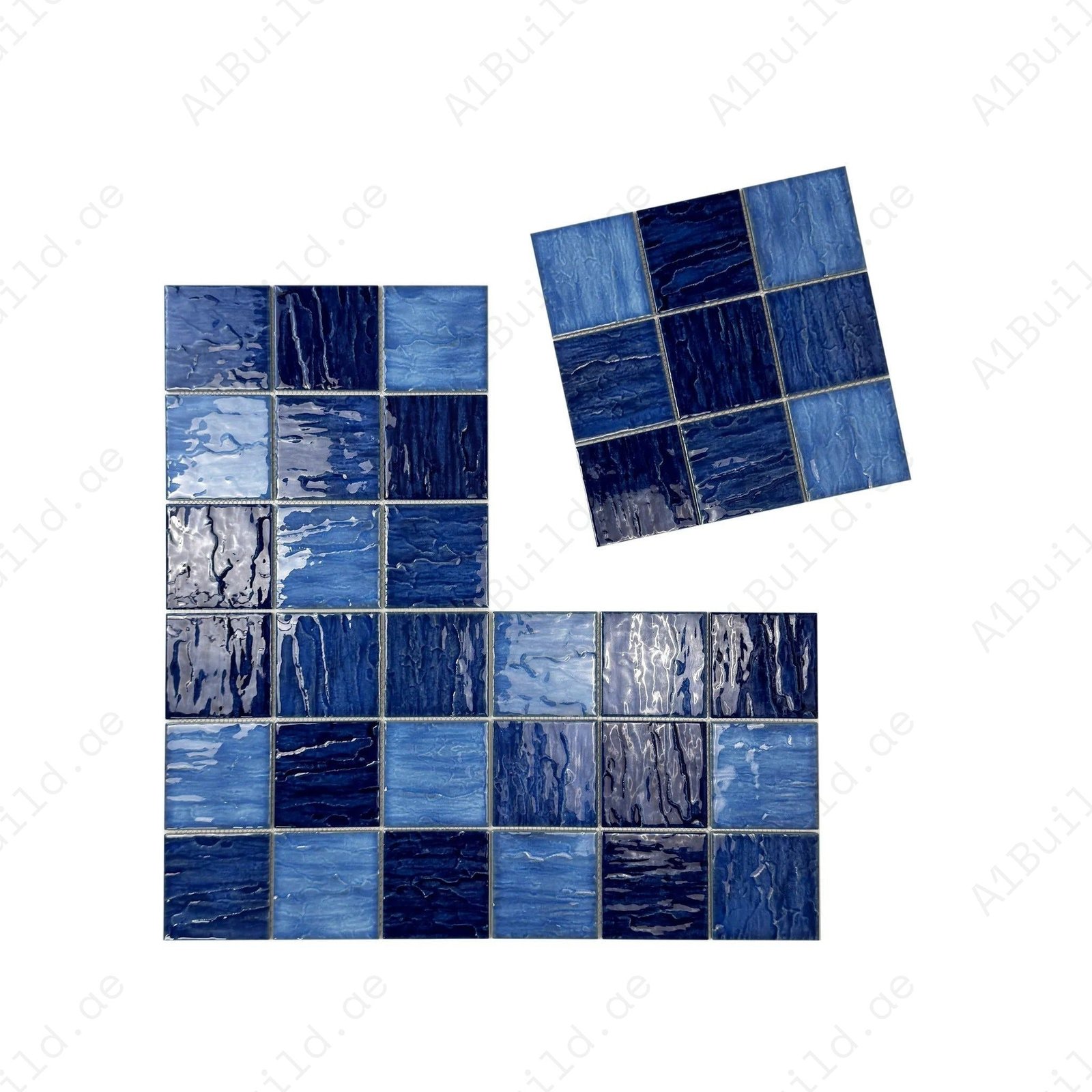 Serene Wave French Blue & Navy Blue Mixed 3D Crystalline Glazed Porcelain Mosaic - Image 2