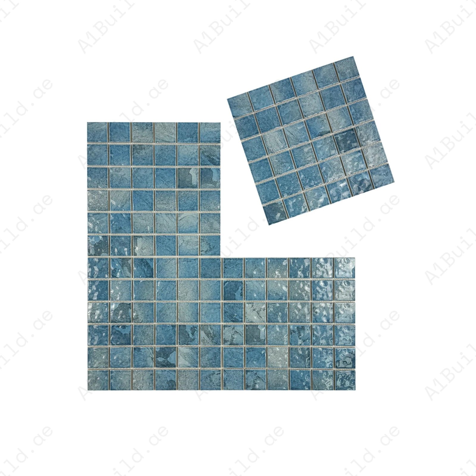 Serene Wave Light Blue & Cyan Blue Mixed Marble Design Porcelain Mosaic - Image 2