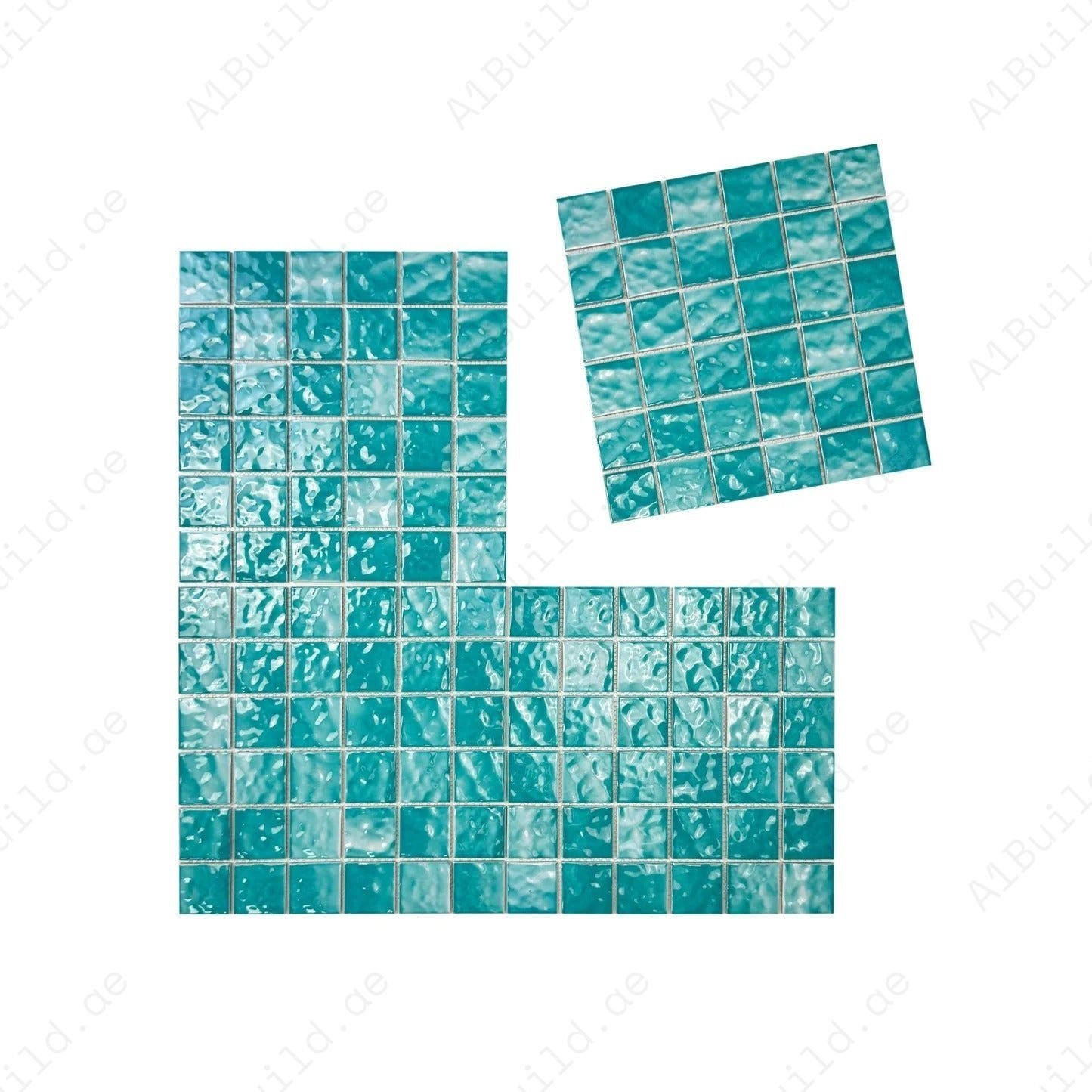 Serene Wave Tiffany Blue Wave Pattern Crystalline Glazed Porcelain Mosaic - Image 2