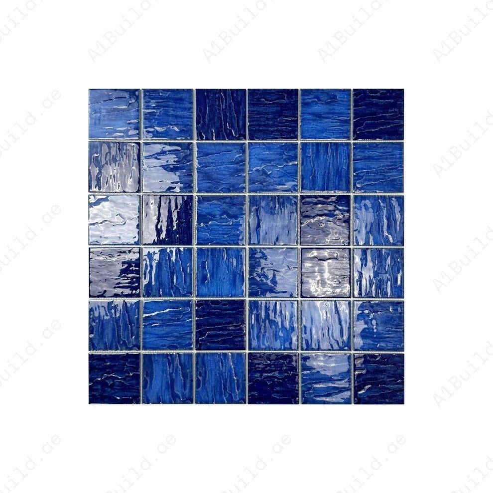 Serene Wave Cobalt Blue & Midnight Blue Mixed 3D Crystalline Glazed Porcelain Mosaic