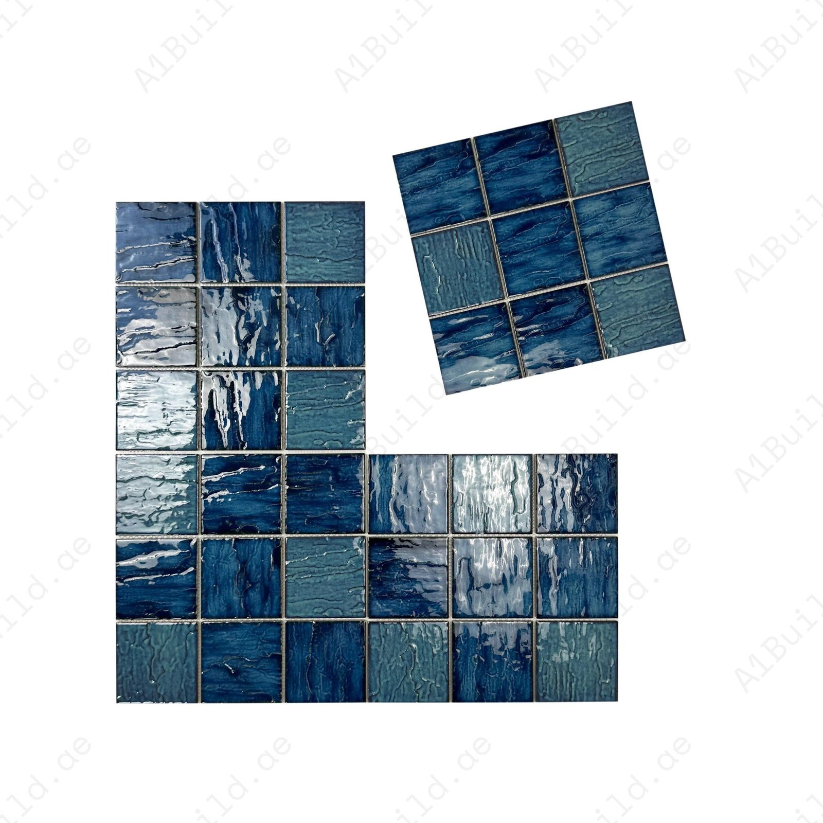 Serene Wave Emerald Green & Moss Green Mixed 3D Crystalline Glazed Porcelain Mosaic - Image 2