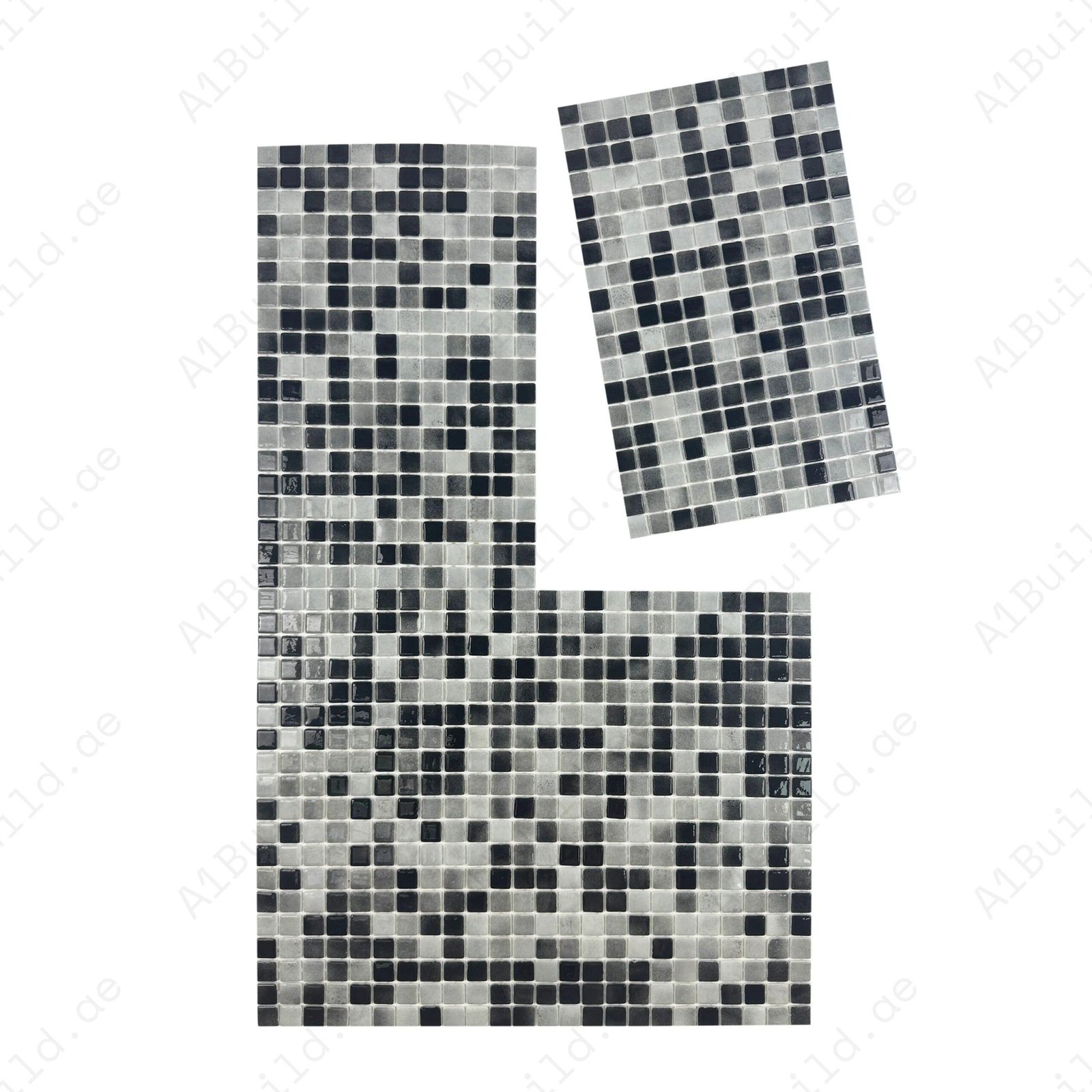 European Mosaic Series Light Grey & Black White Mixed Iridescent Recycled Glass Mosaic - Image 2