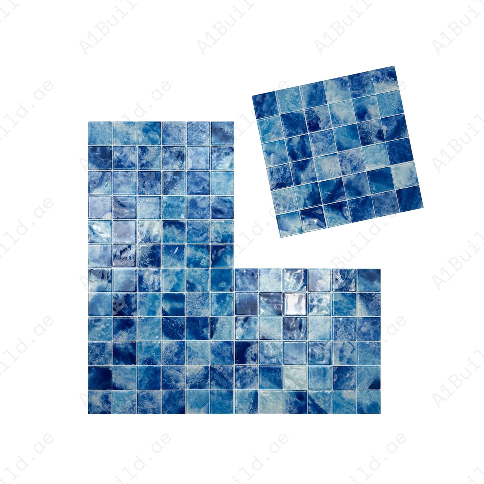 Marble Mirage Series Sky Blue & Ultra Marine Mixed Marble Transparent Texture Crystal Glass Mosaic - Image 2