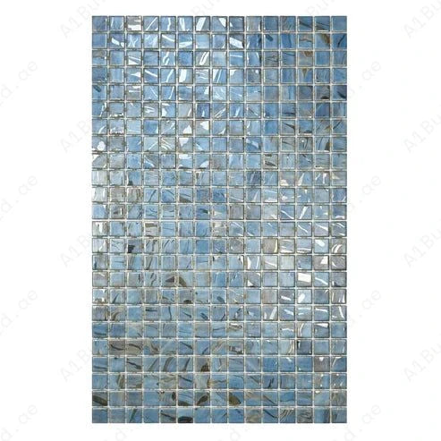 Spanish Mosaic Series Sky Blue &Baby Blue & Earthy Brown Streaks And Swirls Texture Recycled Glass Mosaic
