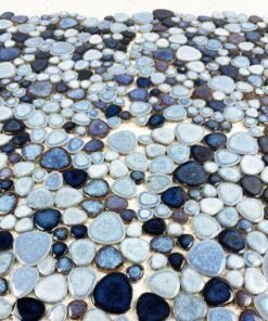 Positano Sky Series Sky Blue & Chocolate Brown Round Ice Crack Porcelain Mosaic