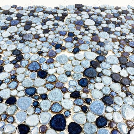 Positano Sky Series Sky Blue & Chocolate Brown Round Ice Crack Porcelain Mosaic