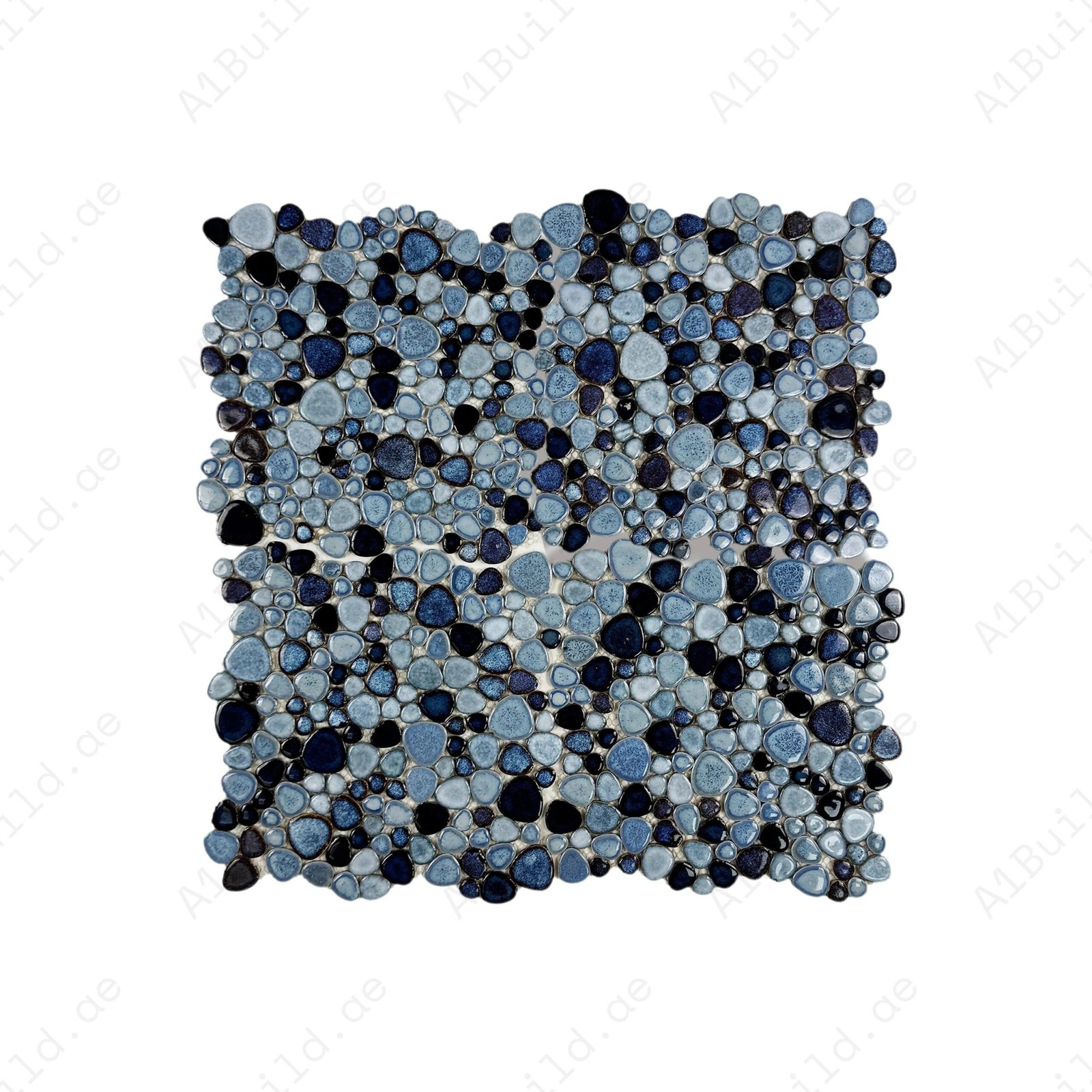 Positano Sky Series Sky Blue & Chocolate Brown Round Ice Crack Porcelain Mosaic - Image 2