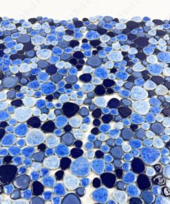 Positano Sky Series Sky Blue & Royal Blue & Midnight Blue Mixed Round Ice Crack Porcelain Mosaic